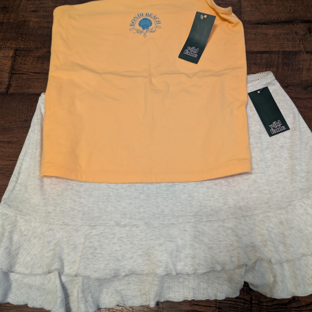 Women's Wild Fable Size Large Nwt Outfit Ruffle Cotton Skirt And Beach Crop Top